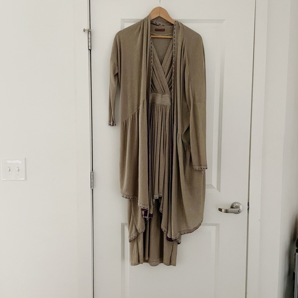 Catherine Andre Estrella Metallic Dress Jacket Scarf Knit Set French Luxury